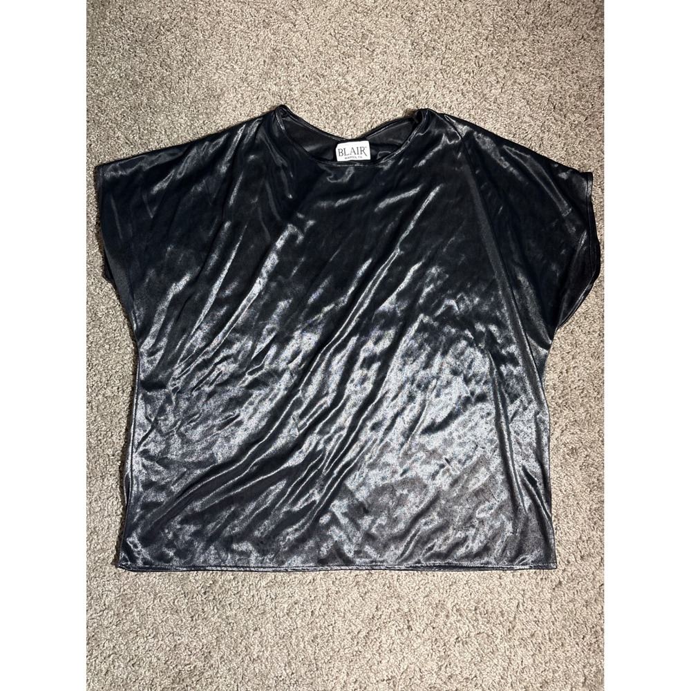 Blair Vintage Metallic Silver Shimmer Dolman Sleeve Blouse Top Evening Party